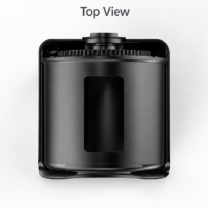 Enclosed smart cat litter box top view showing rotating drum structure