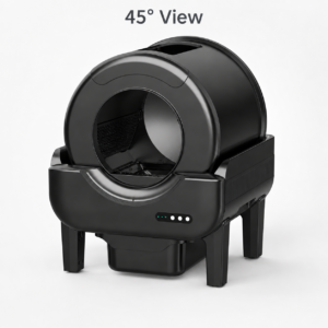 Self cleaning cat litter box 45 degree view with enclosed smart design