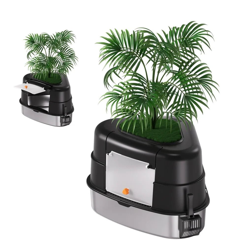 Decorative Stainless Steel Cat Litter Box with Plant Top Hidden Cat Toilet for Indoor Cats OEM ODM Manufacturer