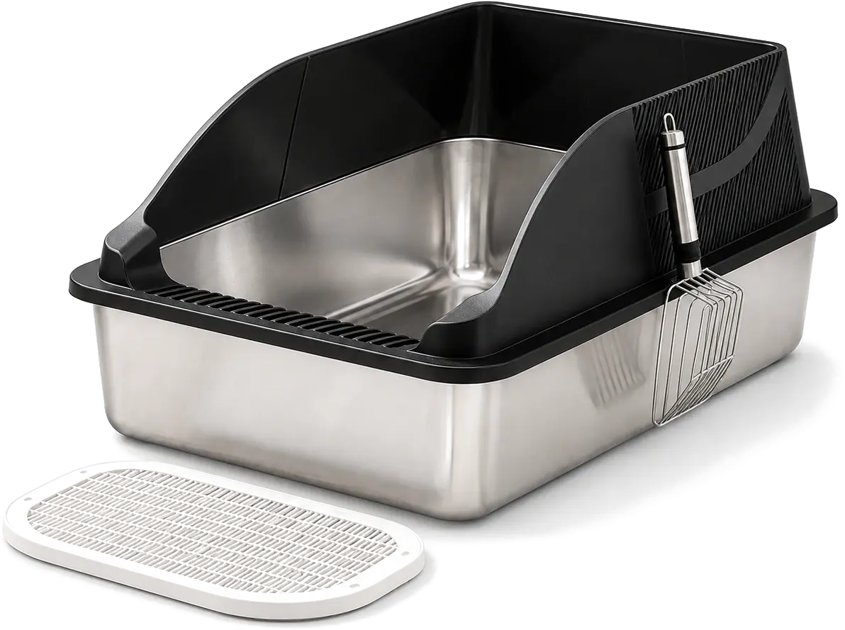 High sided stainless steel litter box